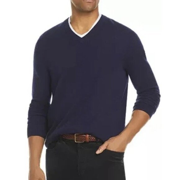Cremieux Daniel Men’s Small Navy 100% Cashmere Luxury V-Neck Pullover Sweater - Picture 1 of 7